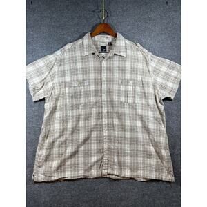 J Ferrar Button Up Shirt Men's 3XL (19-19.5) Brown Plaid Paisley Overlay Casual